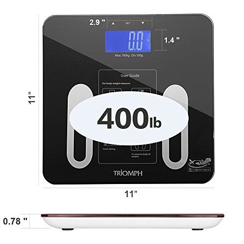 Triomph Precision Body Fat Scale with Backlit LCD Digital Bathroom Scale For Body Weight, Body Fat,Water,Muscle,BMI,Bone Mass and Calorie,10 User Recognition 400 lbs Capacity,Fat Loss Monitor,Black - Image 2