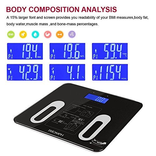 Triomph Precision Body Fat Scale with Backlit LCD Digital Bathroom Scale For Body Weight, Body Fat,Water,Muscle,BMI,Bone Mass and Calorie,10 User Recognition 400 lbs Capacity,Fat Loss Monitor,Black - Image 4