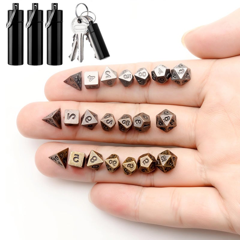 Grevosea 21 Pcs Mini Dice Set, DND Dice Metal Micro Miniature Dice with EDC Keychain Case Portable Role Playing Dice Perfect Accessories, Tools & Gifts for D&D Player TTRPG Gamer or Dungeon Master - Image 1