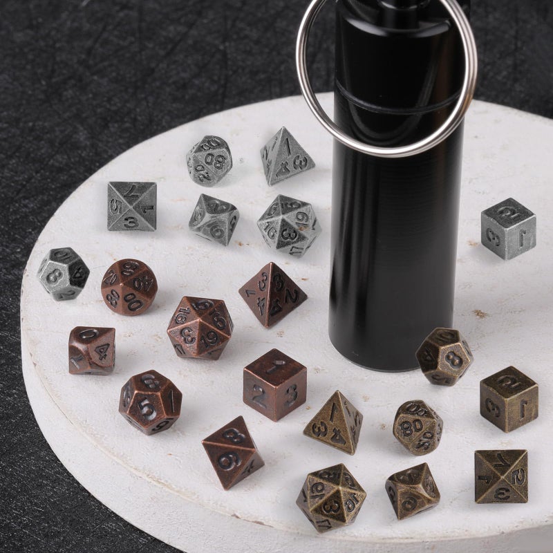 Grevosea 21 Pcs Mini Dice Set, DND Dice Metal Micro Miniature Dice with EDC Keychain Case Portable Role Playing Dice Perfect Accessories, Tools & Gifts for D&D Player TTRPG Gamer or Dungeon Master - Image 4