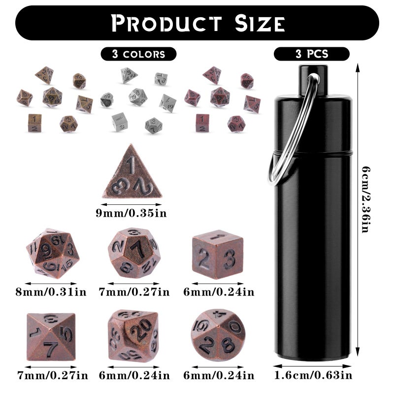Grevosea 21 Pcs Mini Dice Set, DND Dice Metal Micro Miniature Dice with EDC Keychain Case Portable Role Playing Dice Perfect Accessories, Tools & Gifts for D&D Player TTRPG Gamer or Dungeon Master - Image 2