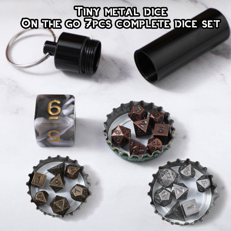 Grevosea 21 Pcs Mini Dice Set, DND Dice Metal Micro Miniature Dice with EDC Keychain Case Portable Role Playing Dice Perfect Accessories, Tools & Gifts for D&D Player TTRPG Gamer or Dungeon Master - Image 3