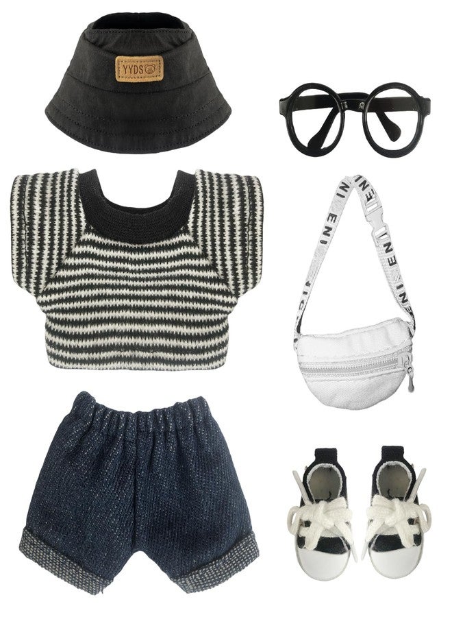 LAYASIMON Clothes for 6.7in/17cm Dolls (Without Dolls) Sets and Accessories,6PCS (hat + Glasses + t-Shirt + Jeans + Chest Bag + Shoes), Collectors and As Gifts. (Black and White Stripes) - Image 1