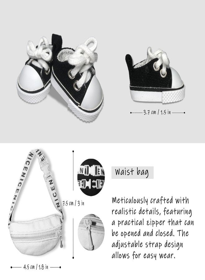 LAYASIMON Clothes for 6.7in/17cm Dolls (Without Dolls) Sets and Accessories,6PCS (hat + Glasses + t-Shirt + Jeans + Chest Bag + Shoes), Collectors and As Gifts. (Black and White Stripes) - Image 4