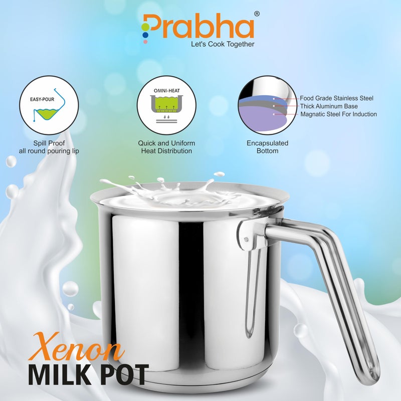 Prabha Stainless Steel Xenon Milk Pot - 1L, Induction Base, Home & Kitchen Essential - Image 5
