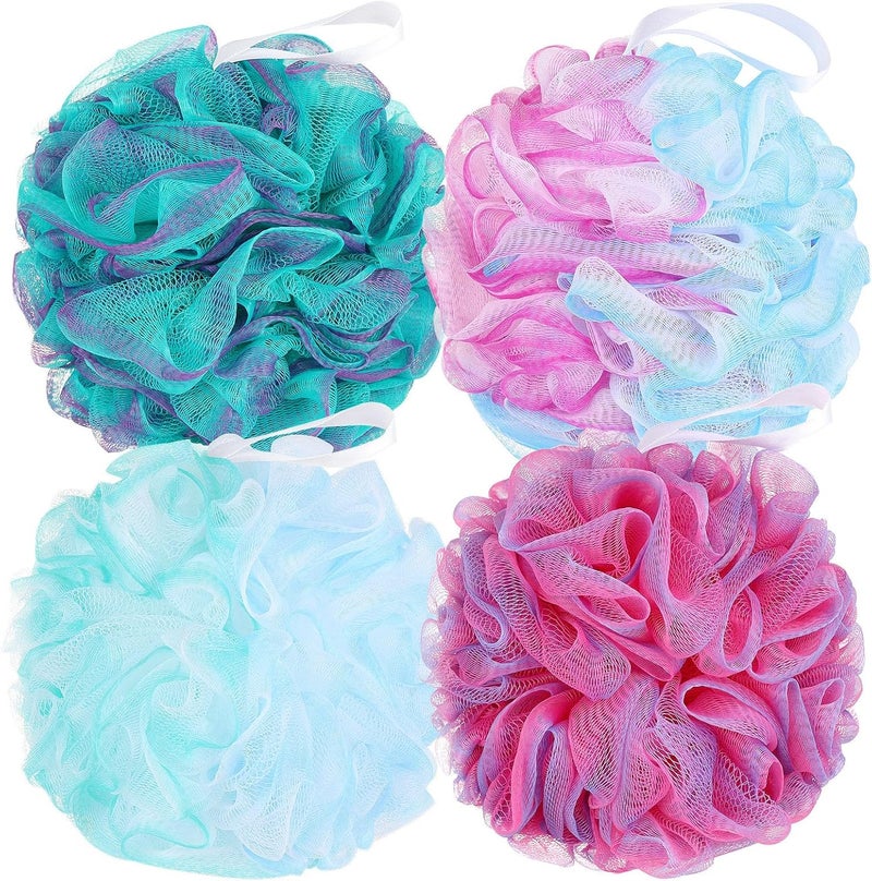 4 Pack Mesh Pouf Bath Sponges 100gPc XXL Large Loofahs Shower Sponge Exfoliating Body Scrubber Shower Scrunchies