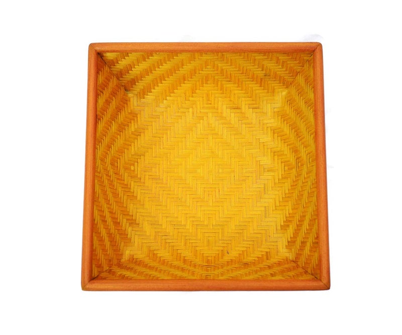 Kadam Haat Bamboo Square Fruit Storage Basket | Food Safe, Non Plastic | Handcrafted Woven Storage Planter Basket for Home Decor, Multi-Purpose for Living Room & Kitchen (2L, Yellow) - Image 3