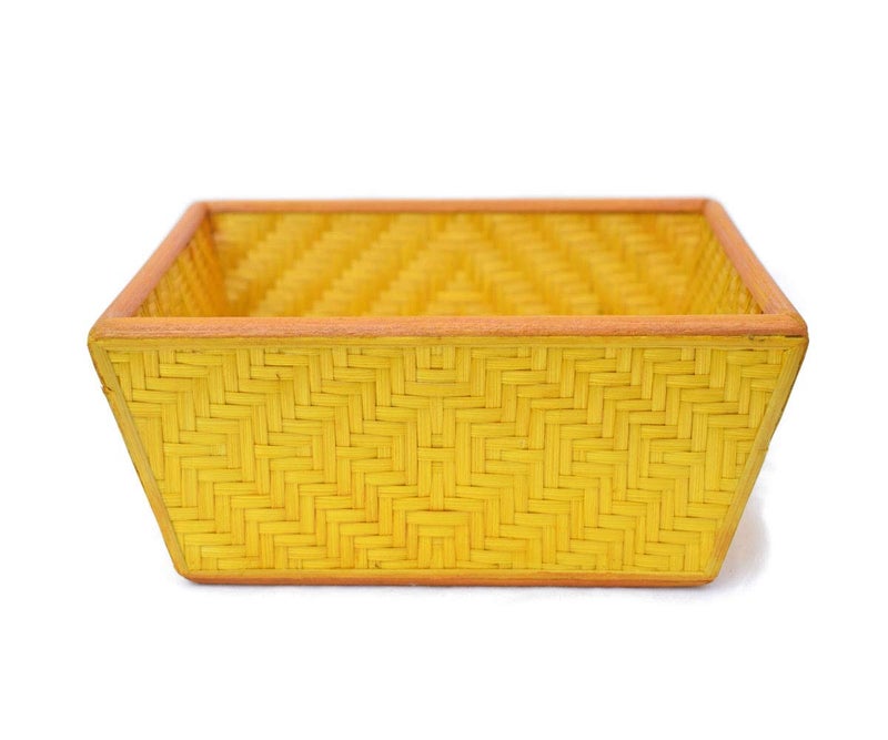 Kadam Haat Bamboo Square Fruit Storage Basket | Food Safe, Non Plastic | Handcrafted Woven Storage Planter Basket for Home Decor, Multi-Purpose for Living Room & Kitchen (2L, Yellow) - Image 2