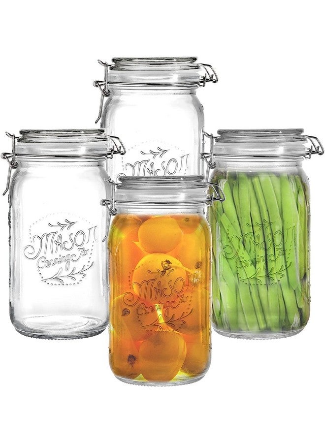 Tebery تبيري 4 عبوات زجاجية واسعة الفم مع أغطية محكمة الإغلاق، سعة 32 أونصة، حاويات تخزين زجاجية كبيرة لمطبخك لتخزين الطعام، الدقيق، المعكرونة، القهوة، الحلوى، مكافآت الكلاب، الوجبات الخفيفة والمزيد - Image 1