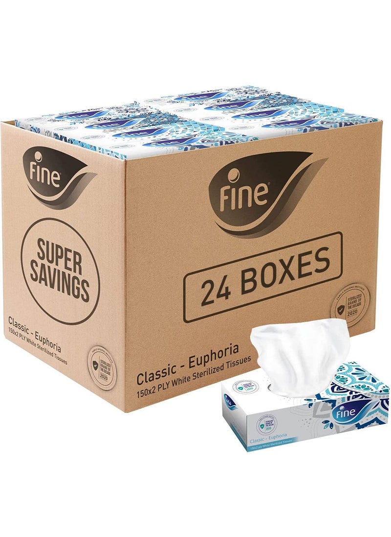 Fine Fine® Classic Euphoria Facial Tissue 150 Sheets X 2 Ply, Bundle Of 24. Fine Variety Sterilized Tissues For Germ Protection  - Image 1