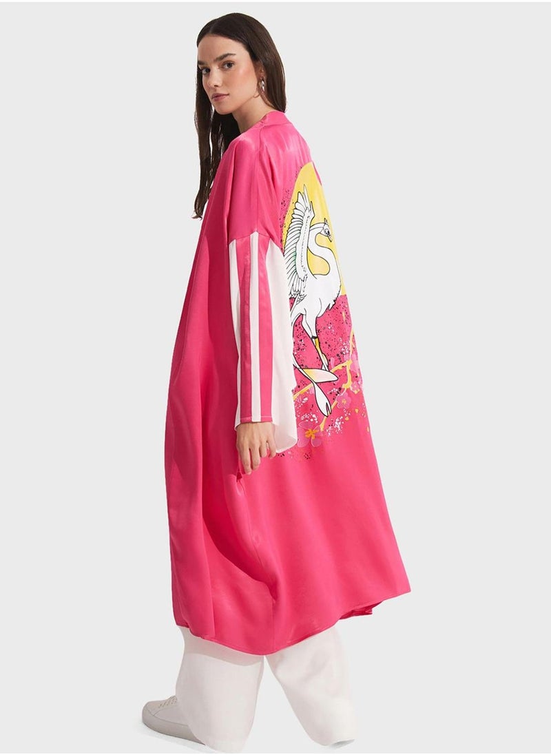 جون كيمونو بتفاصيل ربطة مطبوعة - Image 2