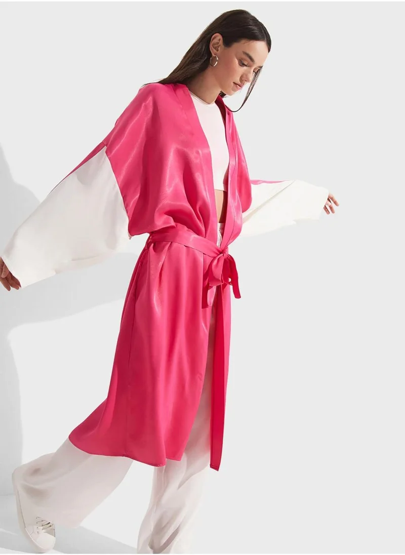 JUNE Printed Tie Detail Kimono