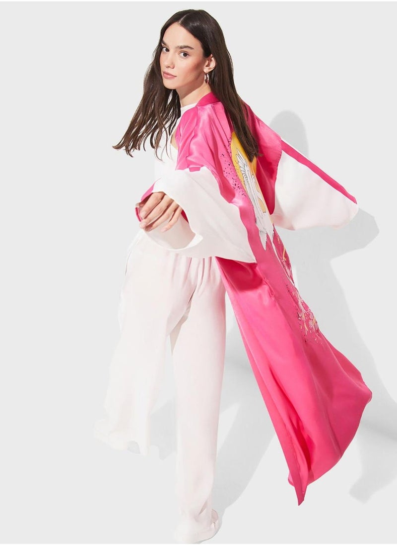 جون كيمونو بتفاصيل ربطة مطبوعة - Image 4