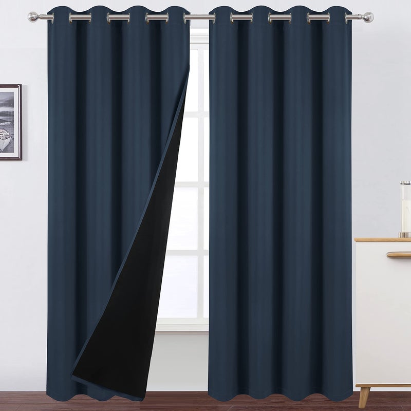 LEMOMO 100 Blackout Navy Curtains with Black Lining52 x 84 InchSet of 2 Panels Thermal Insulated Room Darkening Curtains for Bedroom