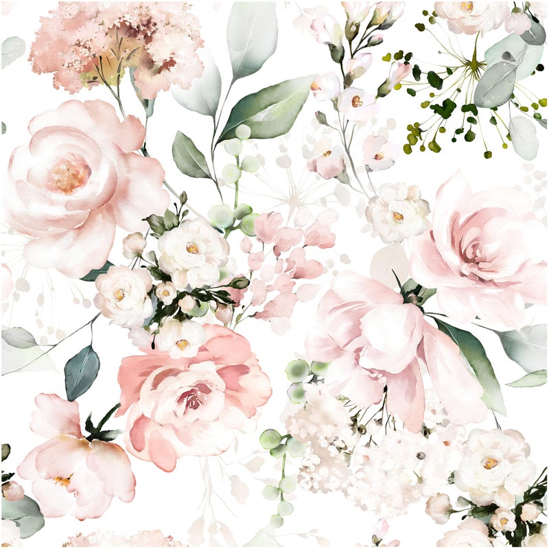 Blooming Wall DPYA25 Removable Watercolor Pink Roses on White Background Textured Peel and Stick Wallpaper SelfAdhesive Prepasted Wallpaper Wall Mural - Image 2
