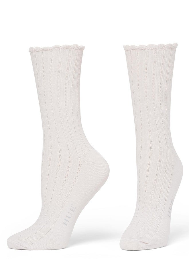 HUE Women's Scalloped Pointelle Sock, Asst. #3: Orchid Ice/Country Blue/Tiger’S Eye, One Size - Image 3