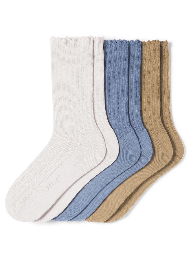 HUE Women's Scalloped Pointelle Sock, Asst. #3: Orchid Ice/Country Blue/Tiger’S Eye, One Size - Image 2
