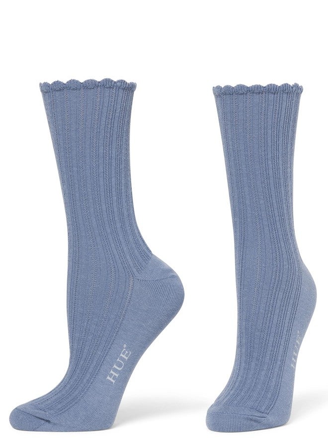 HUE Women's Scalloped Pointelle Sock, Asst. #3: Orchid Ice/Country Blue/Tiger’S Eye, One Size - Image 4