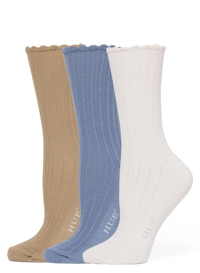 HUE Women's Scalloped Pointelle Sock, Asst. #3: Orchid Ice/Country Blue/Tiger’S Eye, One Size - Image 1