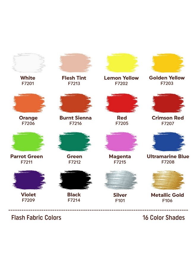 Flash Fabric Color Paint | 25 ml, 7 fl oz Each | High Pigment Strength | Non Fading | Indoor/Outdoor | Non Toxic | Multi-Surface Paint | Made in India (Set of 16-Multicolor) - Image 3