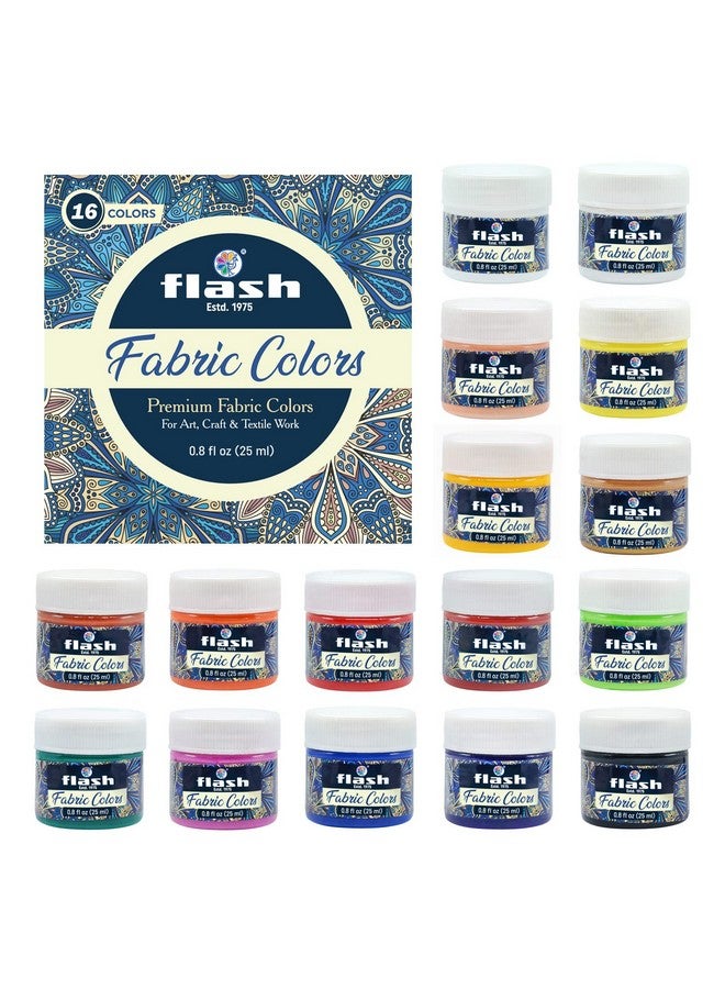 Flash Fabric Color Paint | 25 ml, 7 fl oz Each | High Pigment Strength | Non Fading | Indoor/Outdoor | Non Toxic | Multi-Surface Paint | Made in India (Set of 16-Multicolor) - Image 1