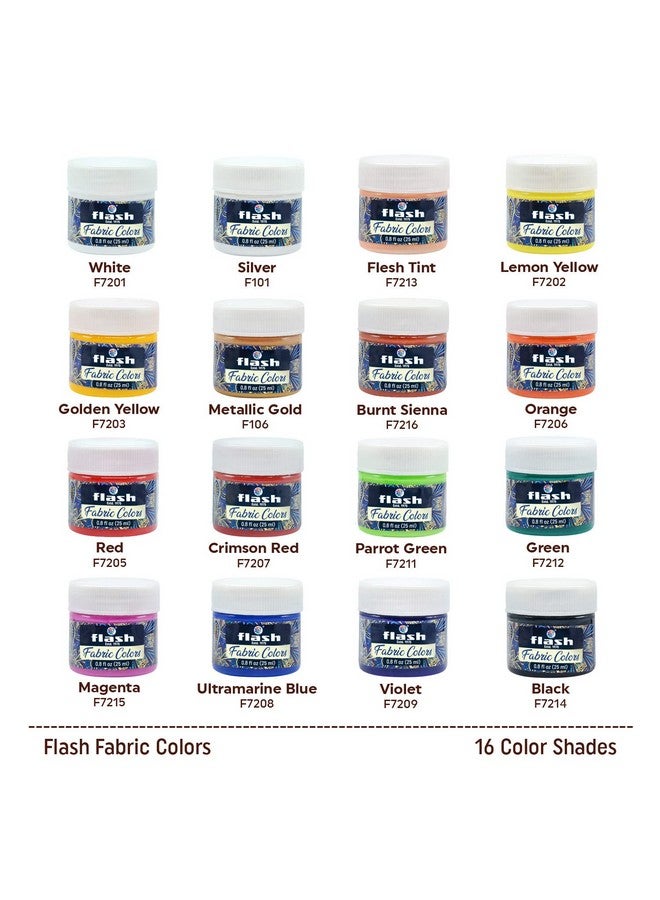 Flash Fabric Color Paint | 25 ml, 7 fl oz Each | High Pigment Strength | Non Fading | Indoor/Outdoor | Non Toxic | Multi-Surface Paint | Made in India (Set of 16-Multicolor) - Image 2