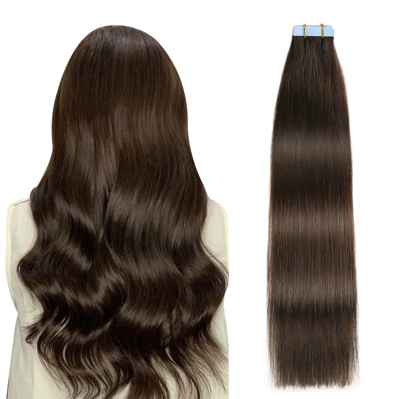 SUYYA Tape in Hair Extensions Human Hair Darkest Brown 26 Inch 60gpack 20pcs Straight Seamless Skin Weft Tape in Real Human Hair Extensions26inch 2 Darkest Brown