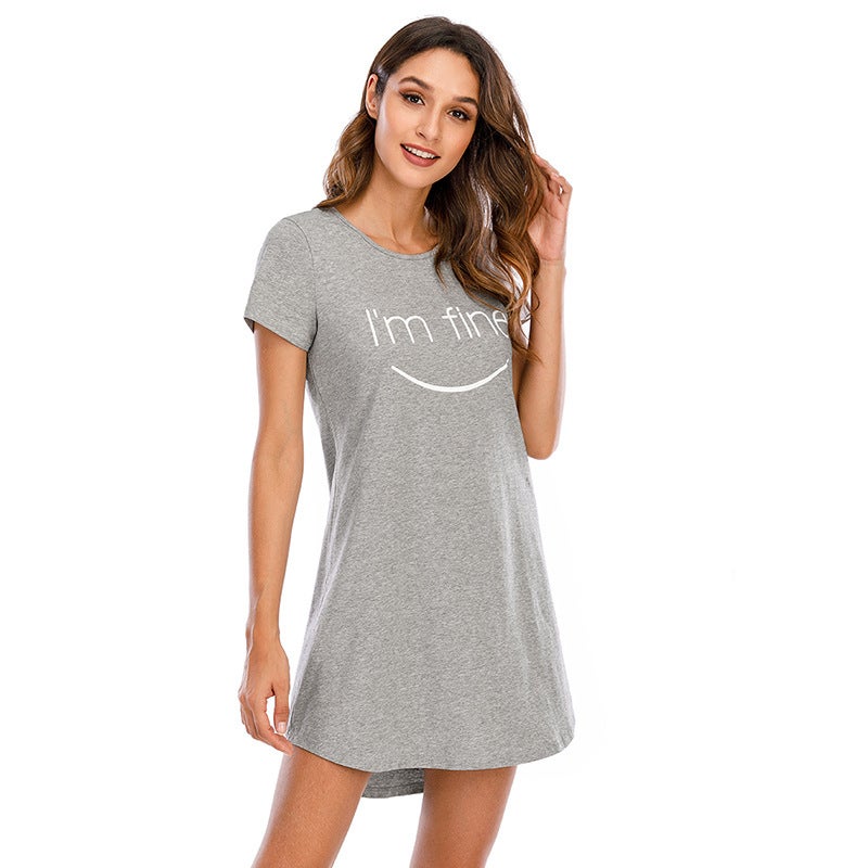 Sexy Casual Loungewear Set Short Skirt Print Pullover Round Neck Loose Homewear - Image 3