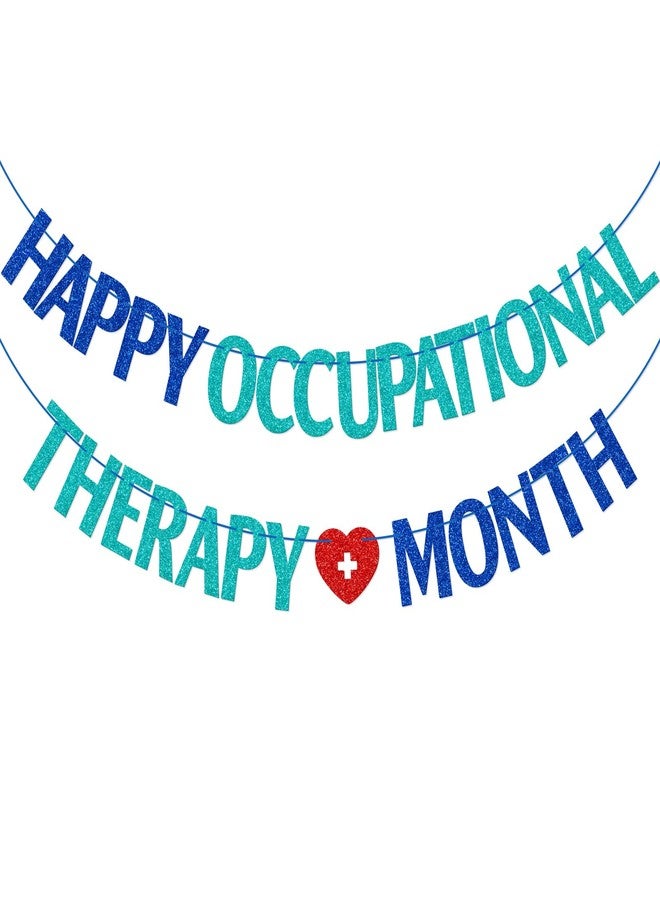 FOZEE OT Month Banner, Occupational Therapist Month Banner, Occupational Therapist Appreciation Party Decor, OT Month Party Decorations, Blue and Green Glitter - Image 1