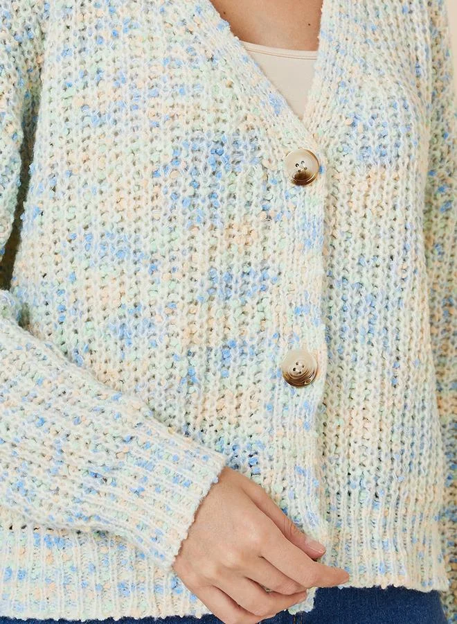 Styli Short Length Multi Yarn Button Down Boxy Fit Cardigan