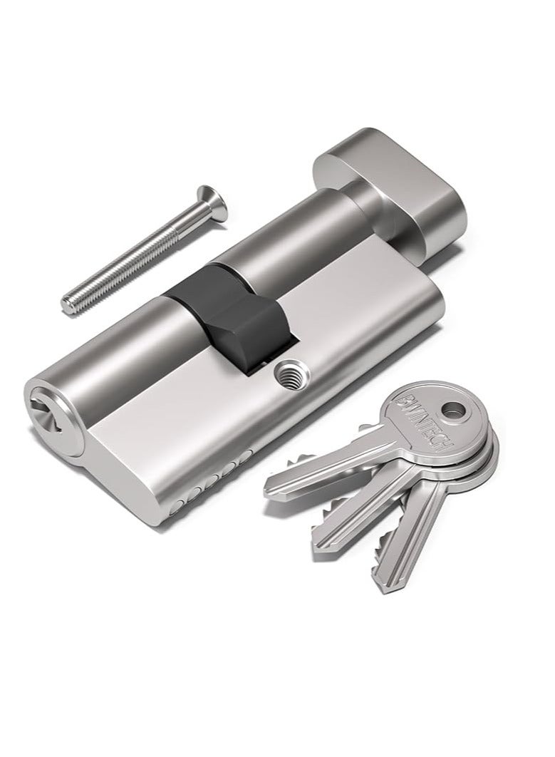 Midwest قفل أسطوانة يورو نيكل 70 مم (35T/35)، قفل باب، مقبض دوران بإصبع مع 3 مفاتيح قياسية، مضاد للفتح، مضاد للطرق، مضاد للحفر، أمان عالي للأبواب UPVC، الخشبية، المركبة - Image 1