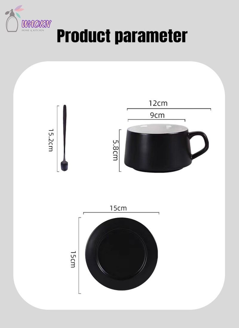 Coffee Cup And Saucer Set With Spoon Ceramic Cup Espresso Cups with Saucers And Spoons 230Ml Capacity Porcelain Tea Set Latte Cups Cappuccino Cups Espresso Mug Black