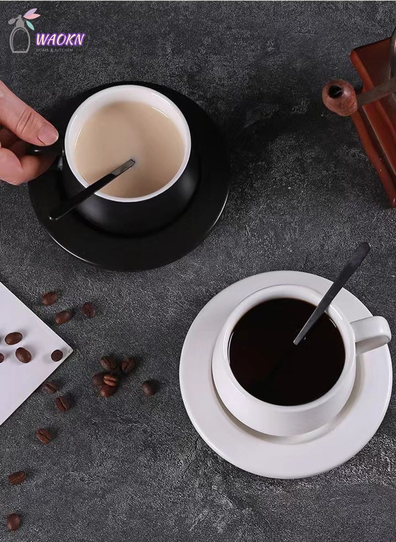 Coffee Cup And Saucer Set With Spoon Ceramic Cup Espresso Cups with Saucers And Spoons 230Ml Capacity Porcelain Tea Set Latte Cups Cappuccino Cups Espresso Mug Black