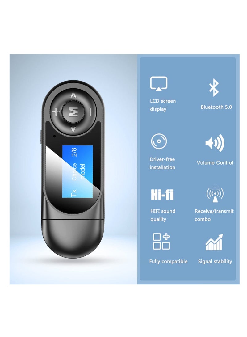 Bluetooth Transmitter Receiver with LCD Screen, USB Bluetooth 5.0 Audio Transmitter with 3.5mm Jack, Mini Portable Bluetooth Adapter, Low Latency, for TV, Stereo, Car, Headphones, Speakers, PC - Image 3