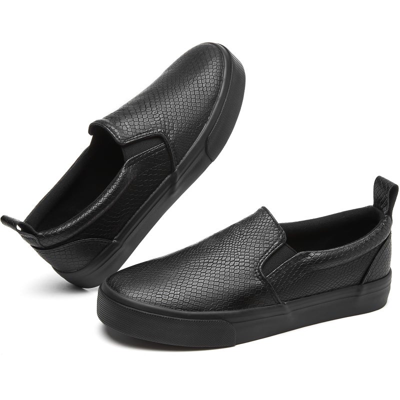 TUOPIN Womens Synthetic Leather Slip On Shoes,Padded Collar Slip on Sneakers for Women,Casual Loafers Walking Shoes(Full Black.US08) - Image 1