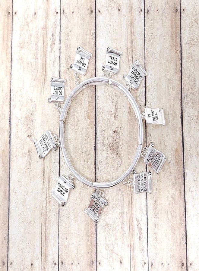 Emulily 10 Commandments Charms with Cross Pendant Stretch Bracelet Inspirational - Image 5