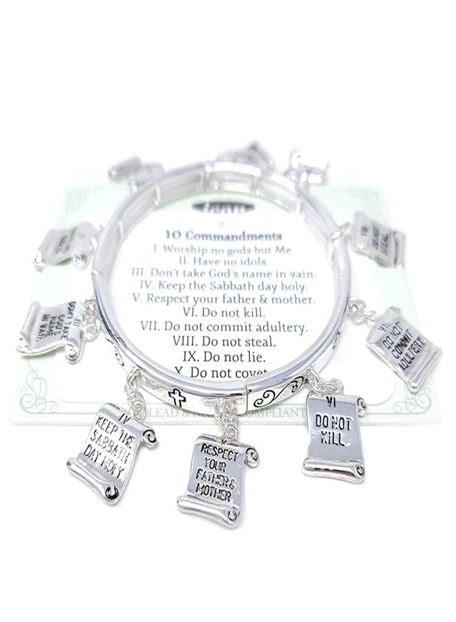 Emulily 10 Commandments Charms with Cross Pendant Stretch Bracelet Inspirational - Image 2