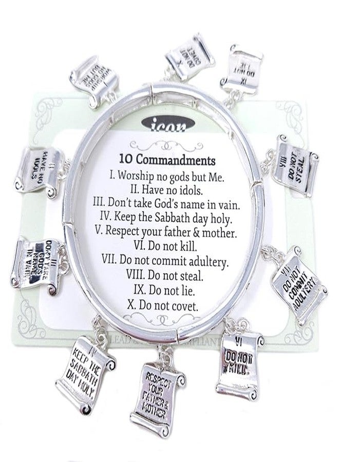 Emulily 10 Commandments Charms with Cross Pendant Stretch Bracelet Inspirational - Image 3