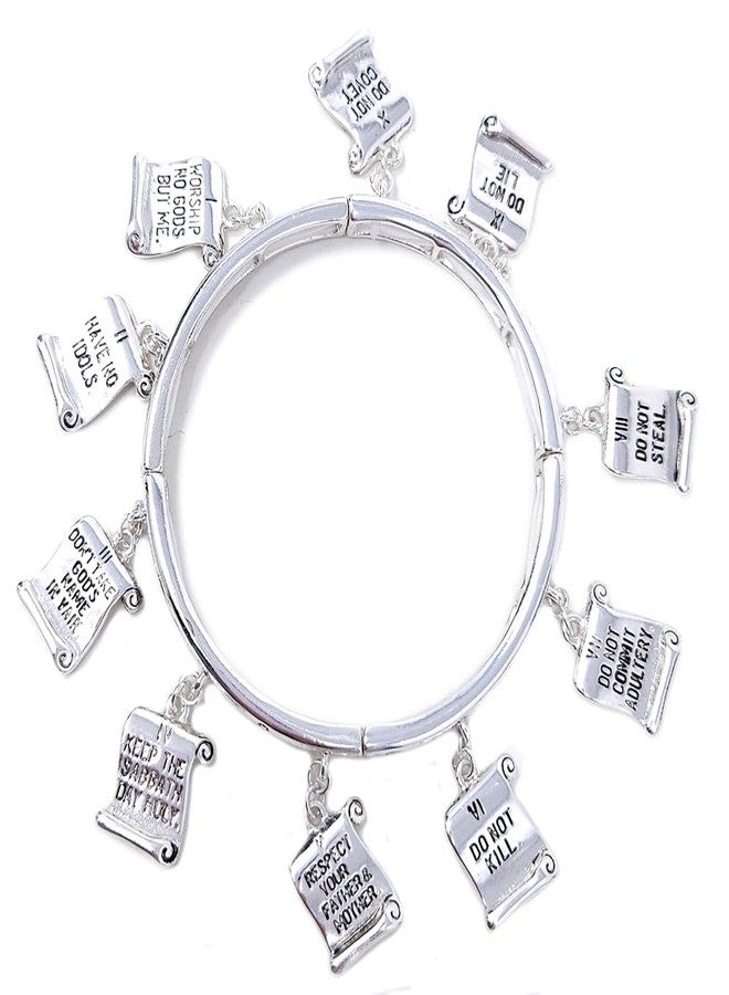 Emulily 10 Commandments Charms with Cross Pendant Stretch Bracelet Inspirational - Image 1
