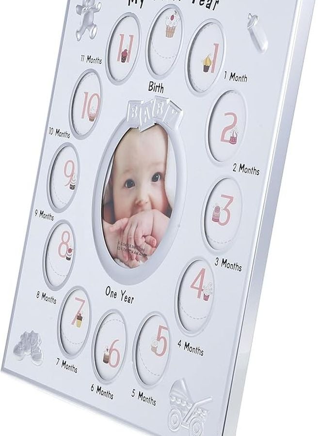 Newborn Baby First Year Milestone Photo Frame White 12 Months Memory Display - Image 1