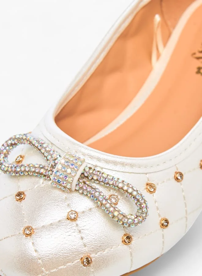 Little Missy WHITE Girls Quilted Slip-On Ballerina Shoes With Embellished Bow Accent Ramadan Collection  | Best Price UAE