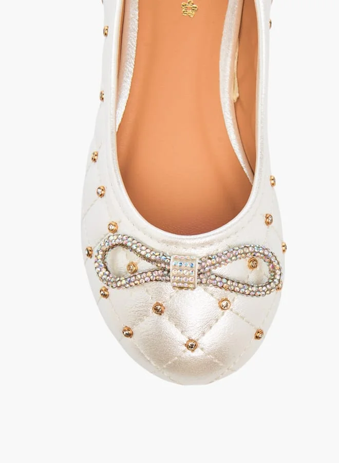 Little Missy WHITE Girls Quilted Slip-On Ballerina Shoes With Embellished Bow Accent Ramadan Collection  | Best Price UAE