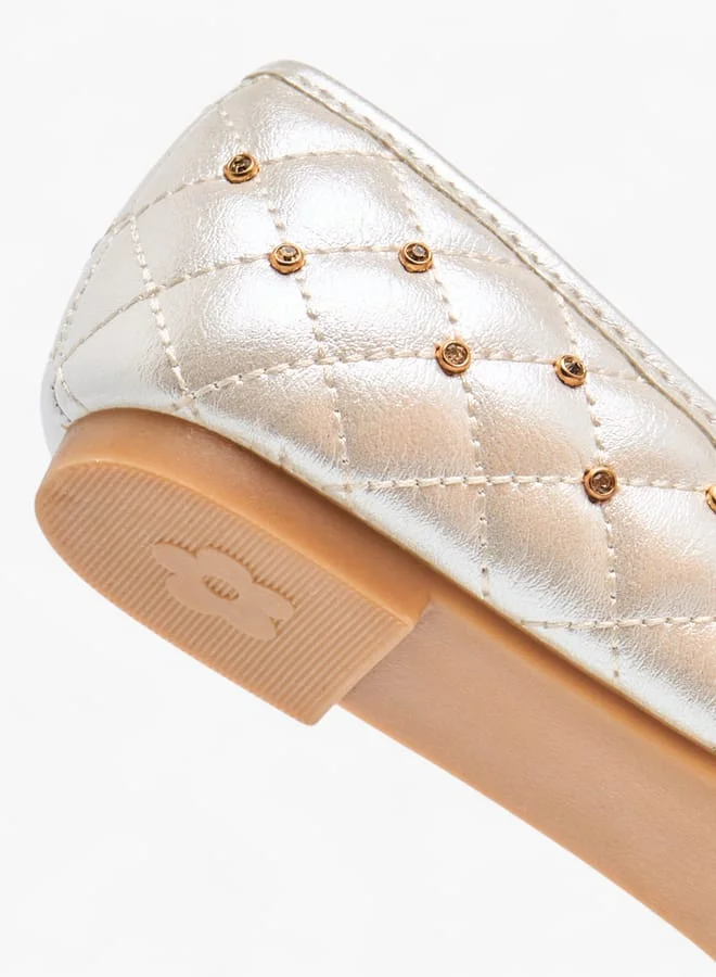 Little Missy WHITE Girls Quilted Slip-On Ballerina Shoes With Embellished Bow Accent Ramadan Collection  | Best Price UAE
