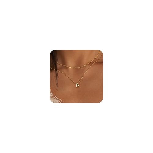 Poxtex Initial A Necklaces for Women Teen Girls Dainty14K Gold Plated Letter Jewelry Non Tarnish Stacked Cute Pendant Choker Charm Necklace Waterproof Trendy Name Necklace Personalized Jewelry Gifts - Image 1