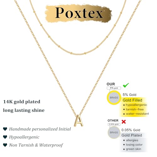Poxtex Initial A Necklaces for Women Teen Girls Dainty14K Gold Plated Letter Jewelry Non Tarnish Stacked Cute Pendant Choker Charm Necklace Waterproof Trendy Name Necklace Personalized Jewelry Gifts - Image 5