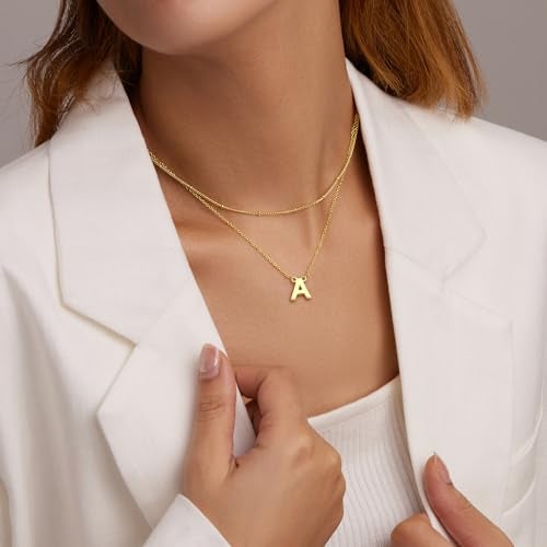 Poxtex Initial A Necklaces for Women Teen Girls Dainty14K Gold Plated Letter Jewelry Non Tarnish Stacked Cute Pendant Choker Charm Necklace Waterproof Trendy Name Necklace Personalized Jewelry Gifts - Image 3