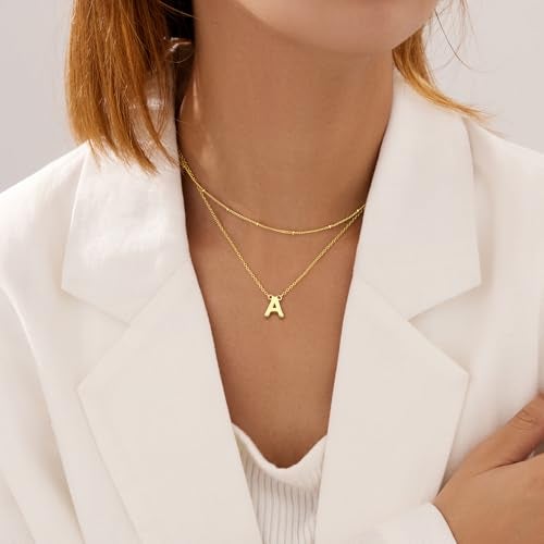 Poxtex Initial A Necklaces for Women Teen Girls Dainty14K Gold Plated Letter Jewelry Non Tarnish Stacked Cute Pendant Choker Charm Necklace Waterproof Trendy Name Necklace Personalized Jewelry Gifts - Image 4