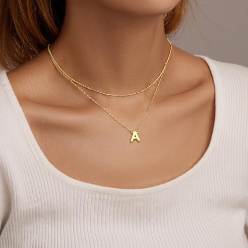 Poxtex Initial A Necklaces for Women Teen Girls Dainty14K Gold Plated Letter Jewelry Non Tarnish Stacked Cute Pendant Choker Charm Necklace Waterproof Trendy Name Necklace Personalized Jewelry Gifts - Image 2