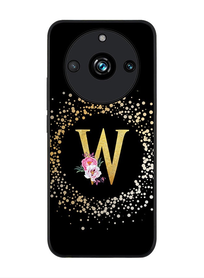 Stylizedd Rugged Black Edge case for Realme 11 Pro/Realme 11 Pro+, Slim fit Flexible   Custom Monogram Initial Letter Floral Pattern Alphabet - W (Black) - Image 1