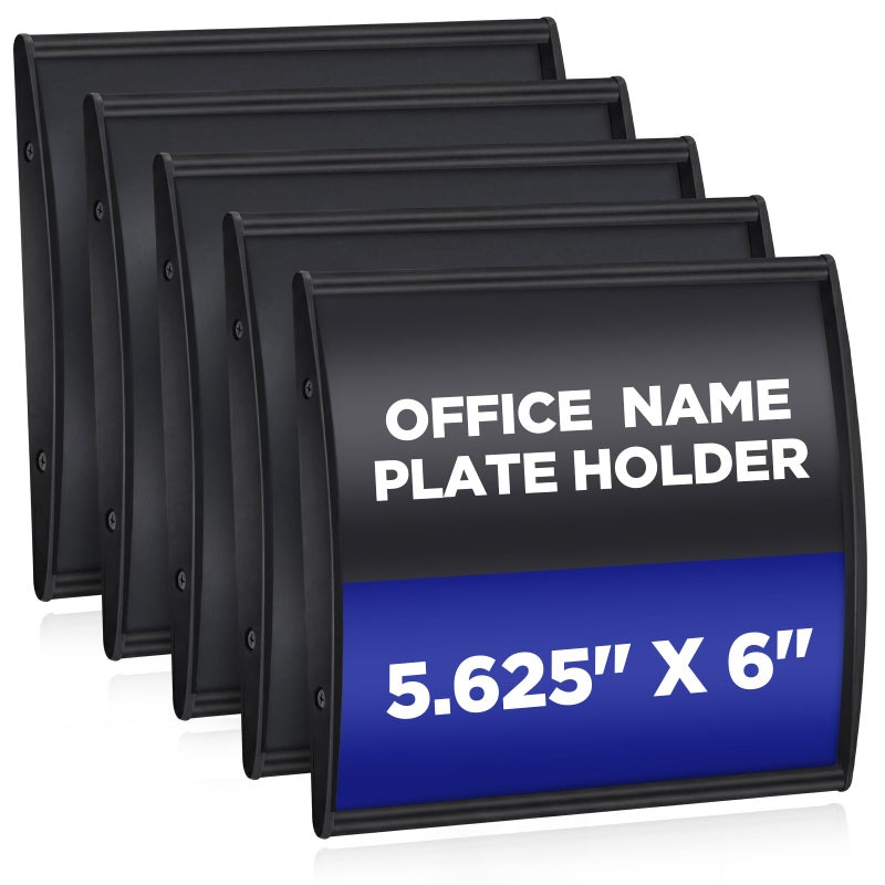 Yaocom Set of 5 Curved Name Plate Holder for Doors 5.625" x 6" Wall Mount Office Business Door Sign Holder Aluminum Sign Frame with Adhesive Tape Plastic Film for Office Business Display, Silver - Image 1